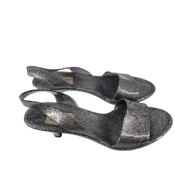 Marc Jacobs Designer Sandals Shoes Silver Glitter Jelly Heels Open Toe Women 8 - Picture 6 of 12